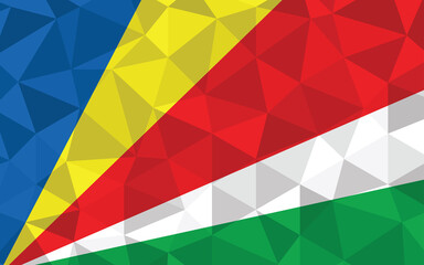 Low poly Seychelles flag vector illustration. Triangular Seychellois flag graphic. Seychelles country flag is a symbol of independence.