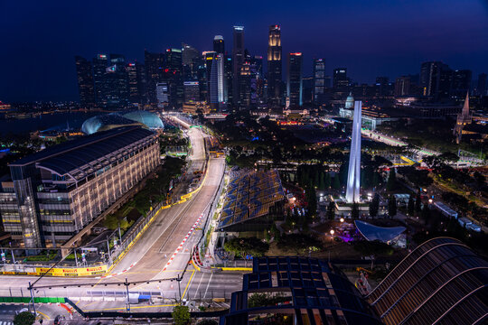 Singapore Night View At The Night Of Formula One Night Race.
