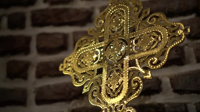 Beautiful gold crafted cross detail in Egypt Cairo hanging church beautiful artistic work