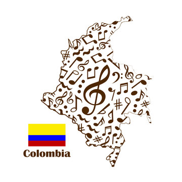 Colombia map flag made from music notes. 