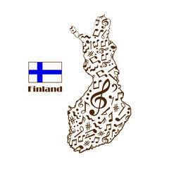Finland map flag made from music notes. 