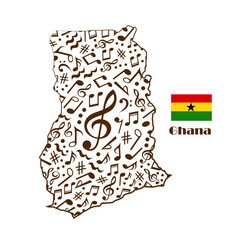 Ghana map flag made from music notes. 