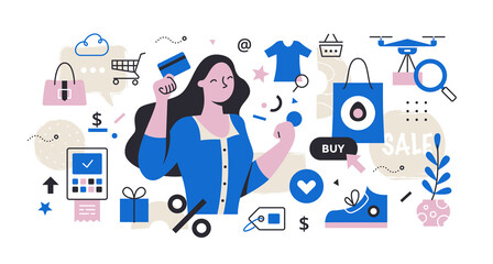 Shopping Time Abstract Illustration