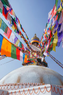 Buddhist Temple With Flags In Kathmandu Country