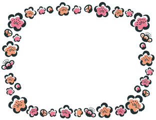 滲んだ墨で描かれたような梅の花の和風フレーム
