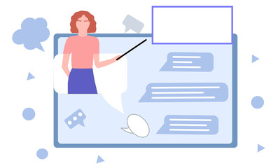 Class with an online teacher, vector graphics