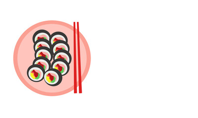 Korean kimbab and chopsticks, the vector graphics