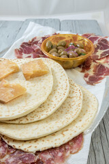 Piadina Romagnola with cheese and salami