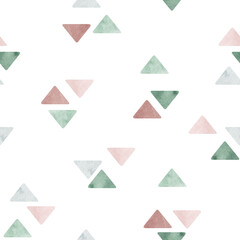 Watercolor abstract seamless pattern with geometric shape in pastel color. Freehand aesthetic background with triangles. Mosaic collage perfect for baby fabric textile, wrapping paper, cover wallpaper
