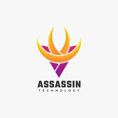 Vector Logo Illustration Assassin Gradient Colorful Style.