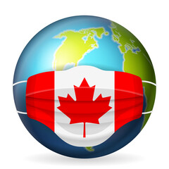 World globe with medical mask Canada flag