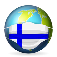 World globe with medical mask Finland flag