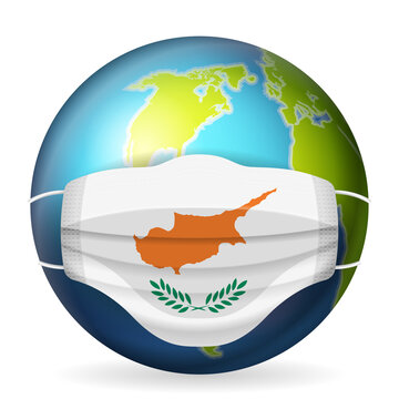 World globe with medical mask Cyprus flag