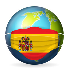 Obraz premium World globe with medical mask Spain flag
