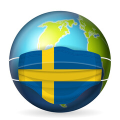 World globe with medical mask Sweden flag