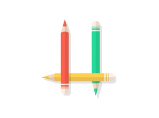 U letter font made of multicolored pencils. Vector design element for logo, banner, posters, card, labels etc.