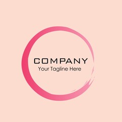 Circle logo with company name and tagline on light pink background