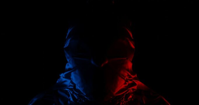 3d render with cloth wrapped face in blue and red