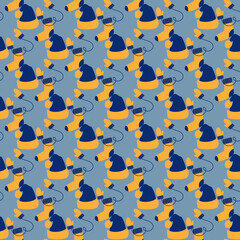 Seamless pattern, modern yellow-blue background with Christmas attributes.