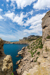 A view of Cape Kapchik and Green Bay of the Black Sea near Noviy Svet.  Travel and nature.