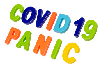 Text COVID-19 PANIC on a white background.
