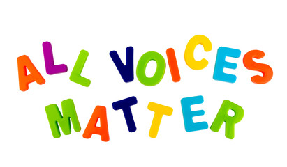 Text ALL VOICES MATTER on a white background