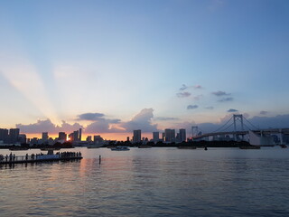 city skyline at sunset