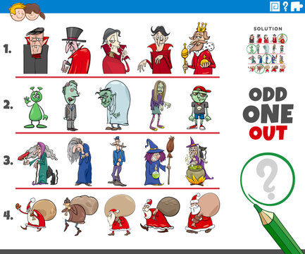 odd one out picture game with wild holiday characters