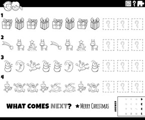 pattern task with Christmas characters coloring book page