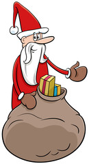 cartoon Santa Claus Christmas character with sack of presents