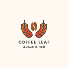 Coffee Bean Leaf Logo Design Icon Vector Illustration