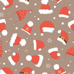 Santa hats seamless Christmas pattern.