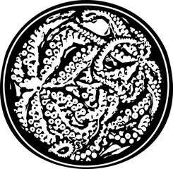 An open jar of black octopus. Meal. Canned food.