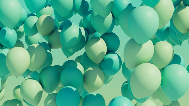 Colorful balloons rising into the in the air. 