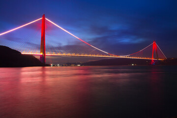 Istanbul Yavuz Sultan Selim Bridge long exposure shot at blue hour