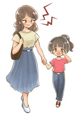 泣きべそをかく子供と怒るお母さん