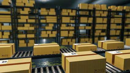 Pakete und Kartons in einem Lager 