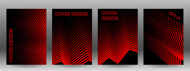 Set of abstract covers. Wavy parallel gradient lines. Cover design, background, trendy banner, poster.