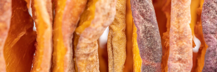 slices of dried peach on a white background. dried fruits. eco. macro.