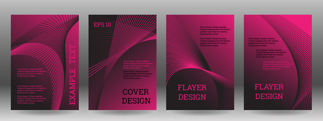 Set of abstract covers. Wavy parallel gradient lines. Cover design, background, trendy banner, poster.