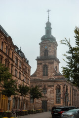 Fototapeta na wymiar german church at the haze