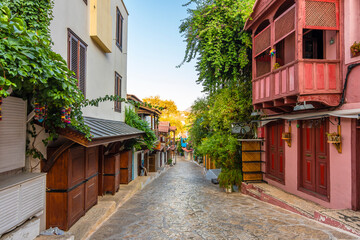Fototapeta na wymiar Colorful street view in Kas Town of Turkey.