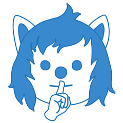 emoji with character shushing shh h to politely tell people to shut up and be quiet to keep silence, wolf using finger on mouth gesture to stop talking, simple hand drawn emoticon