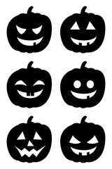 Black jack-o-lanterns set. Smiling black pumpkins set. Vector AI.