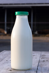 Farm dairy products milk and yogurt in eco-friendly glass packaging