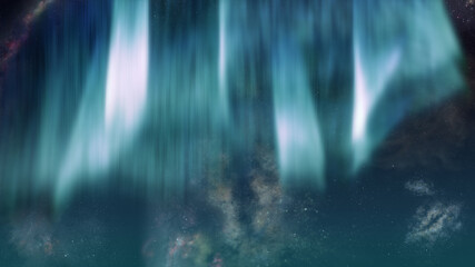 オーロラの夜空背景_C、クリスマス向け、銀河あり