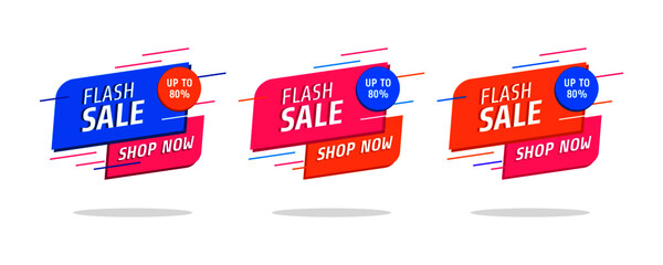 Set of trendy abstract banners. Flash sale poster and banner. Template ready for use in web or print design. Social media poster. Origami label vector for online shop.