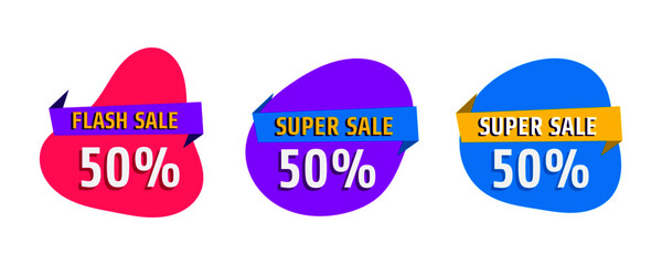 Set of trendy abstract banners. Flash sale poster and banner. Template ready for use in web or print design. Social media poster. Origami label vector for online shop.