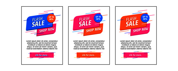 Set of trendy abstract banners. Flash sale poster and banner. Template ready for use in web or print design. Social media poster. Origami label vector for online shop.