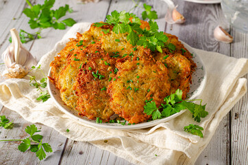Delicious garlic potato pancakes
